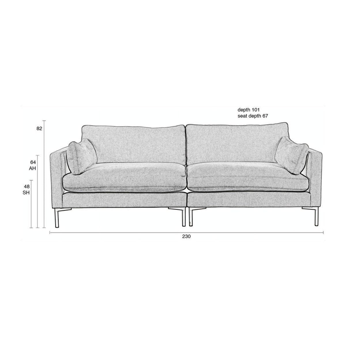 Sofa Summer 3-Seater Cream Domestica – Dimensions Drawing