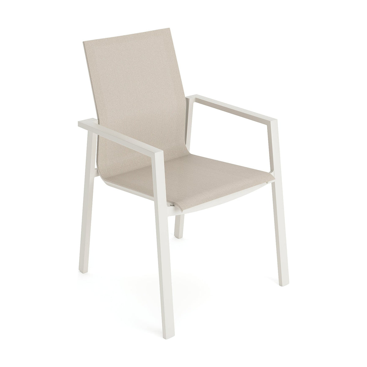 Beja Stackable Armchair Alu Dune Mat Batyline Serge Ferrari Eden Sand Domestica – Three Quarter View on White