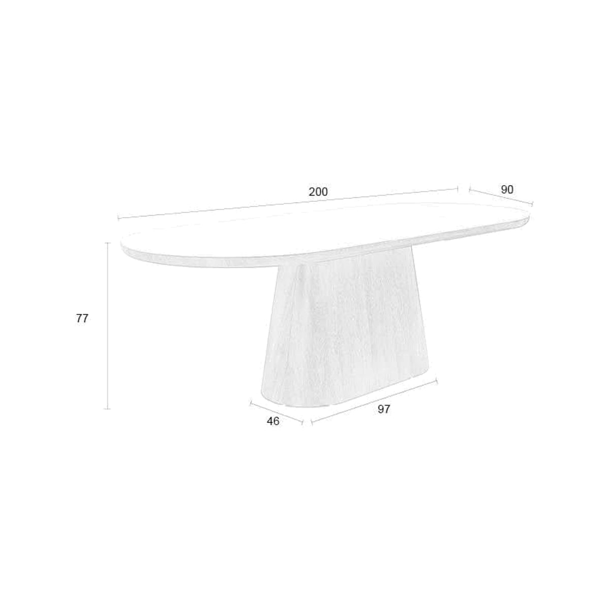 Dining Table Almira Oval Walnut Domestica – Dimensions Drawing