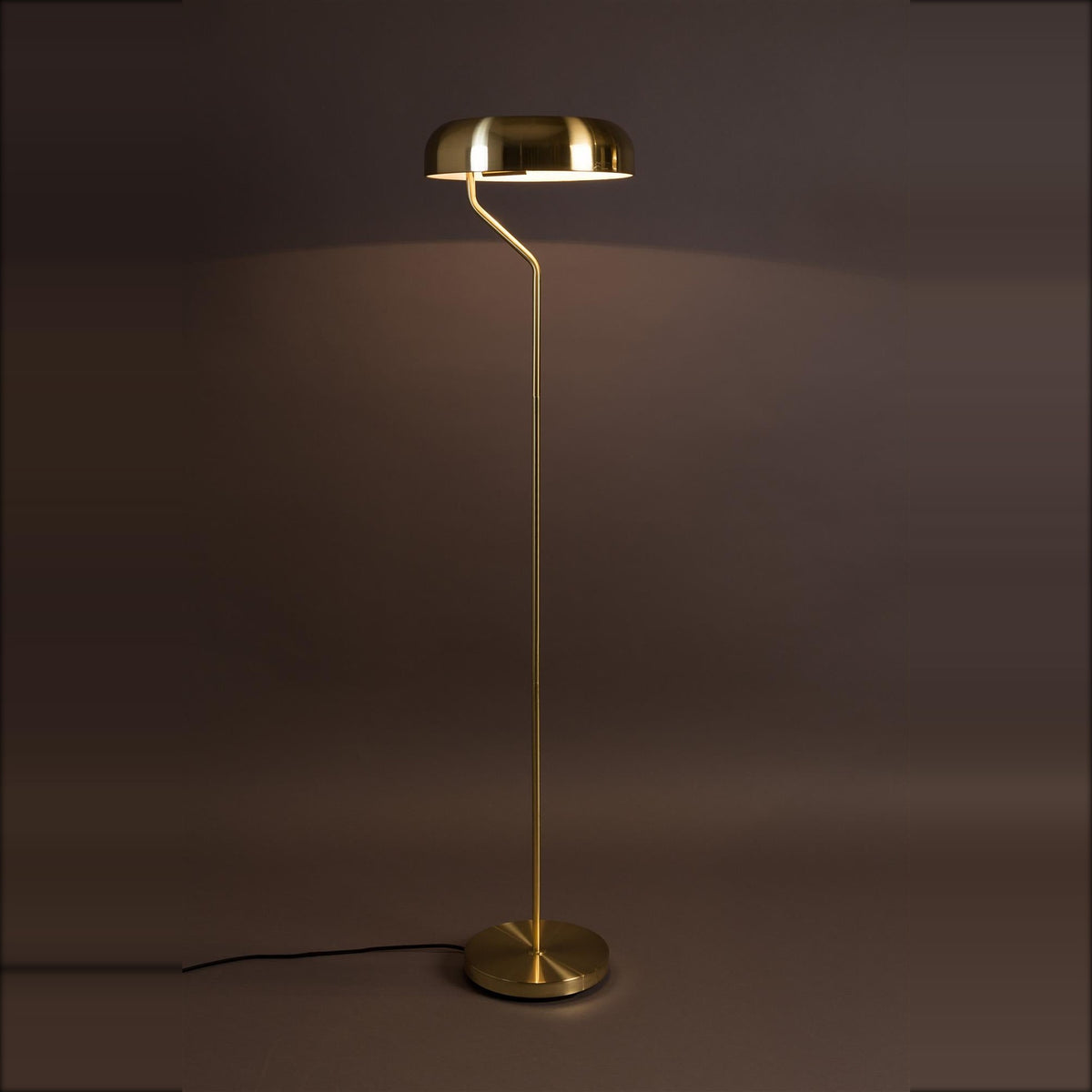 Floor Lamp Eclipse Brass Domestica – Lit Front View on Dark Background