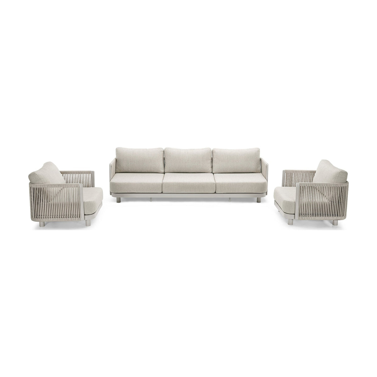 Lounge Set Bonito Alu Dune Mat Domestica – Sofa and Two Armchairs, Front View on White