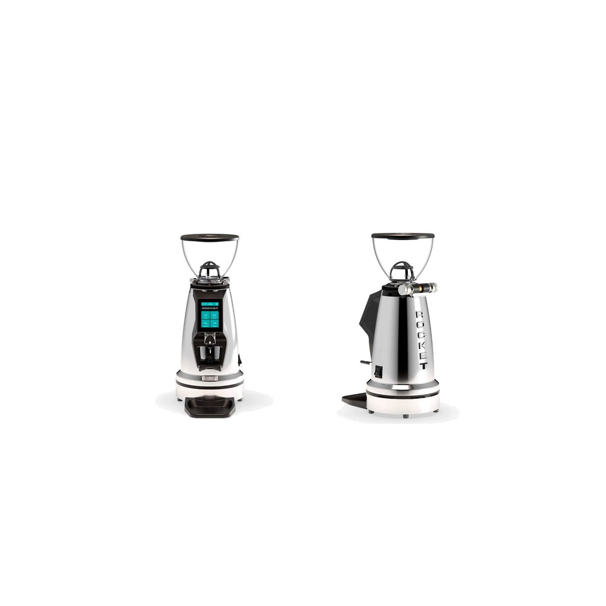 Coffee Grinder Spluga Élite Chrome Rocket Espresso Domestica – Front and Side Views
