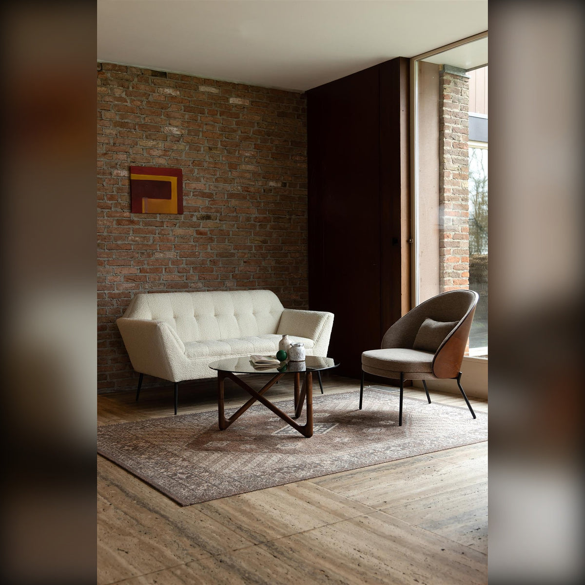 Lounge Chair Rodin Beige Domestica – Lifestyle – Living Room with Cream Sofa