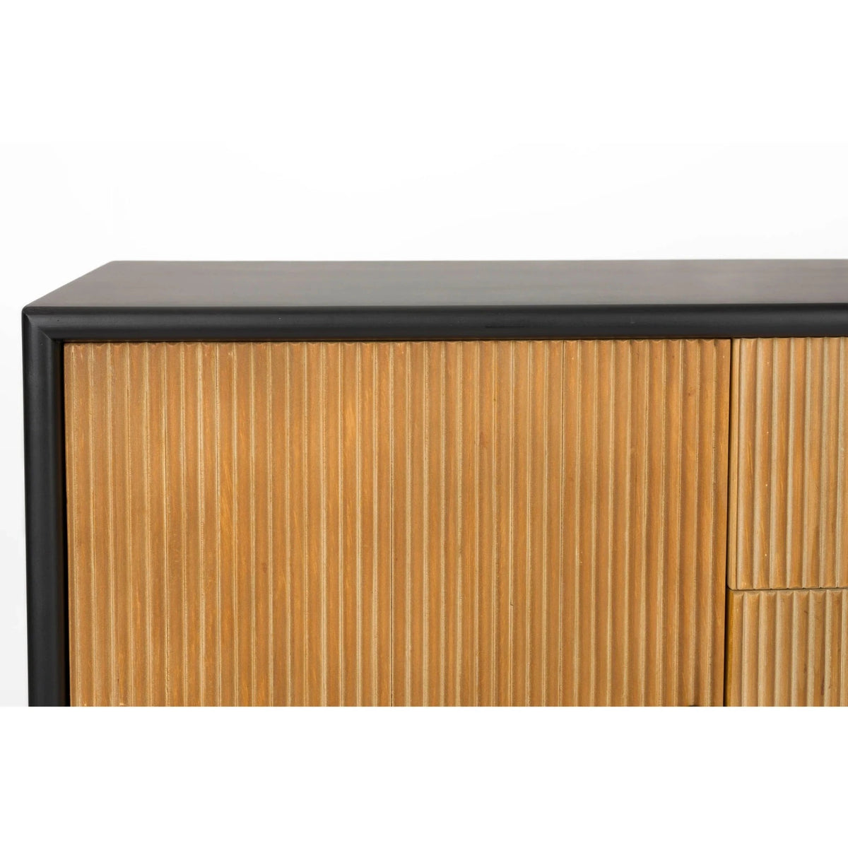 Sideboard Coztilla Black Brown Domestica – Ribbed Front and Black Top Close-up