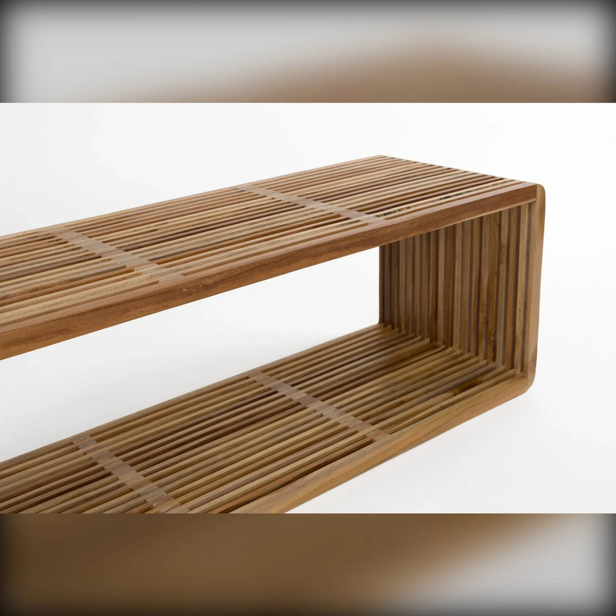 Coffee Table Djia Natural Teak Domestica – Slatted Top and Shelf Close-up