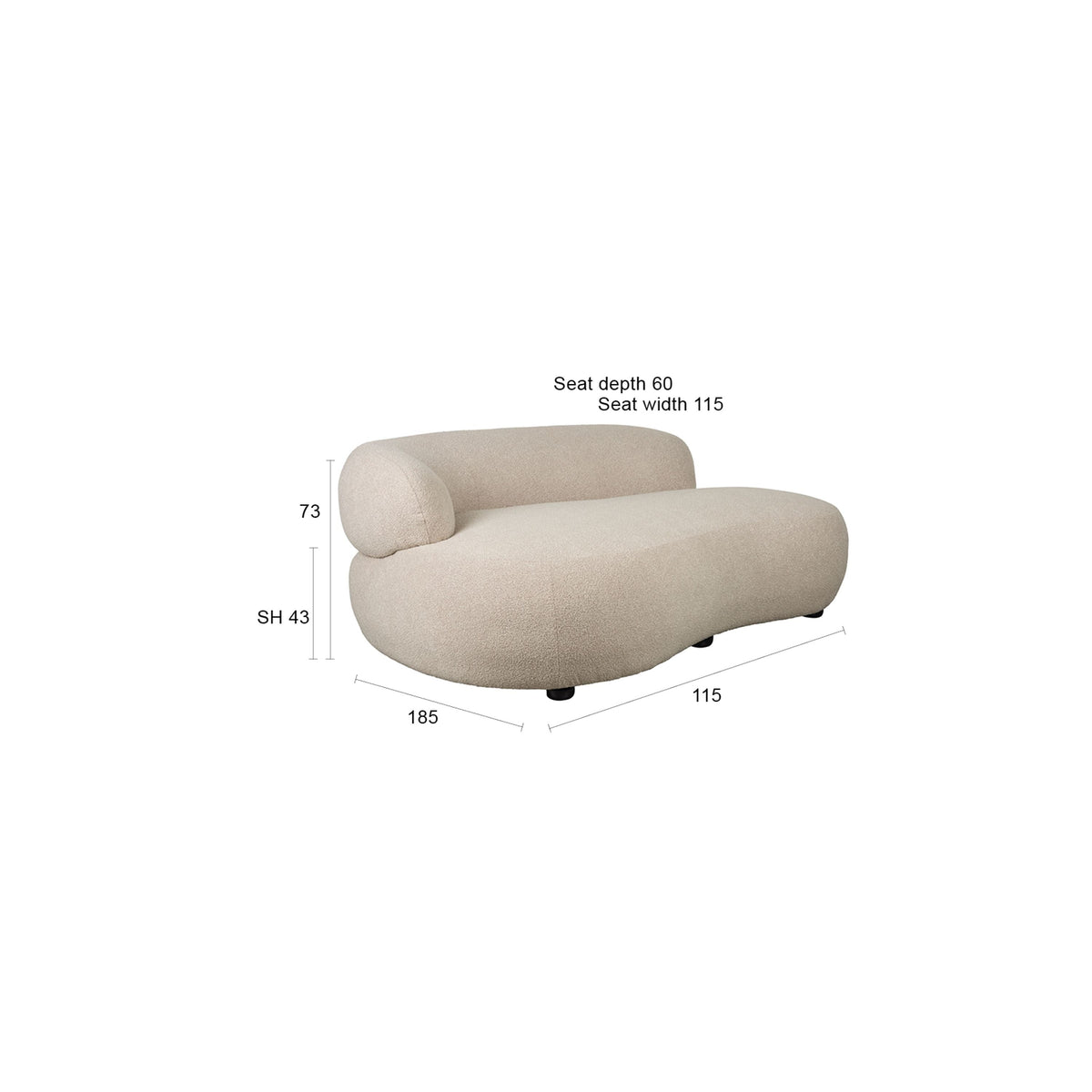 Sofa Noxx 2.5-Seater Beige Domestica – Dimensions 185x115x73cm
