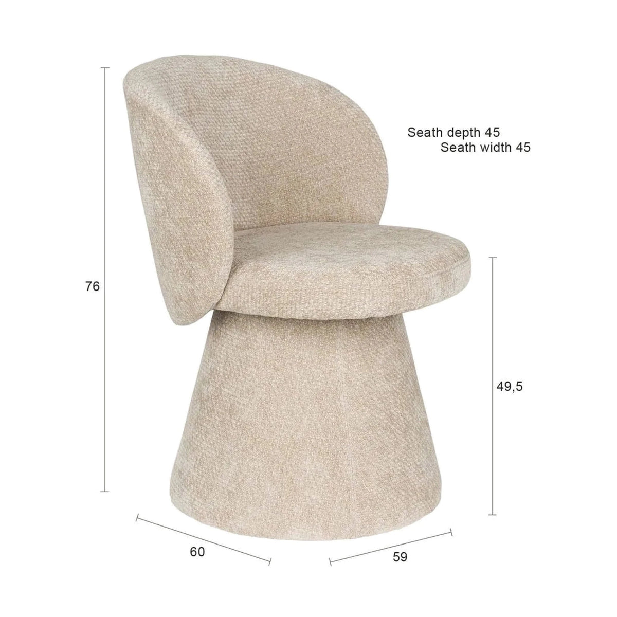 Dining Chair Milly Taupe Domestica – Dimensions Drawing