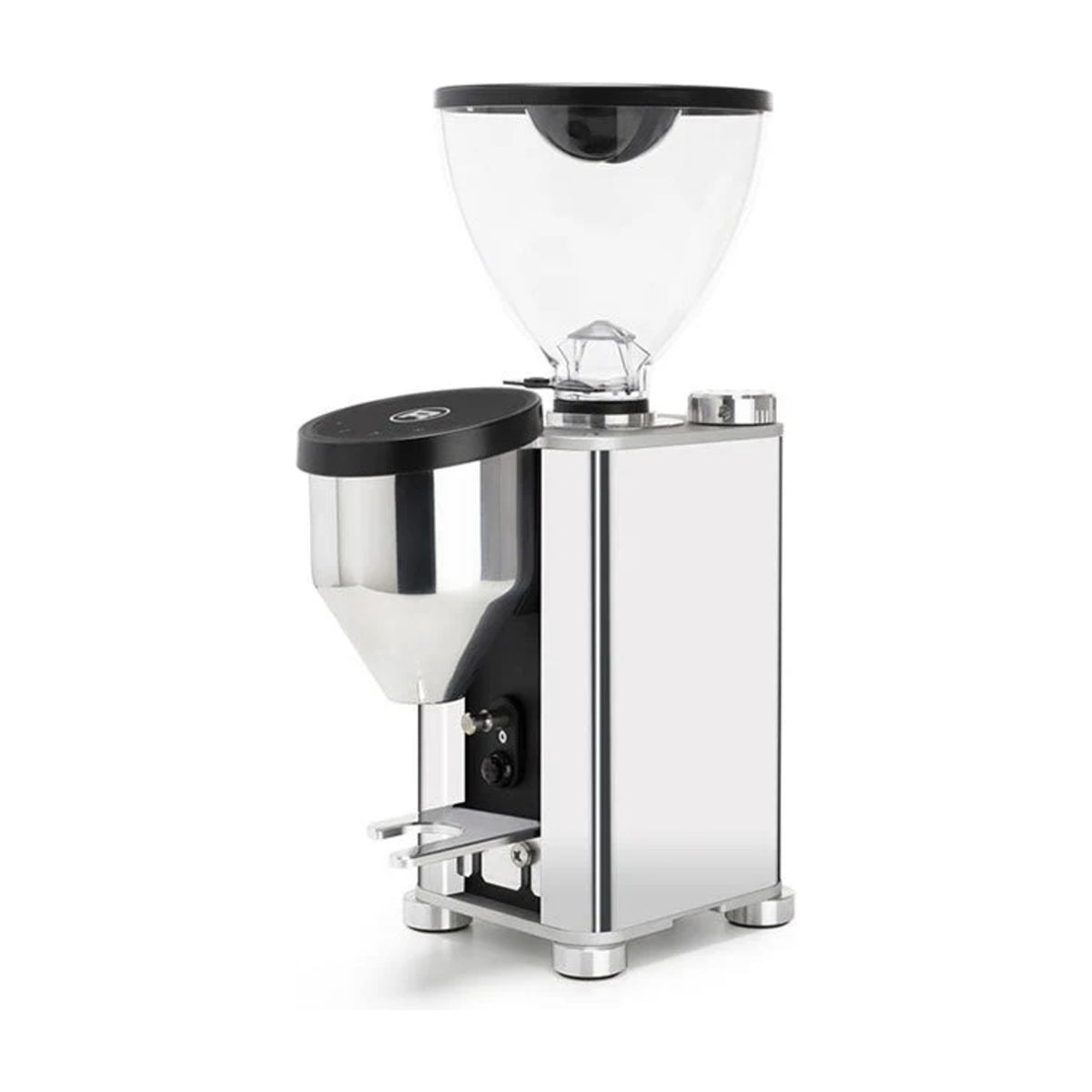 Coffee Grinder Giannino Rocket Espresso Domestica – Chrome/Wood, Three Quarter View on White