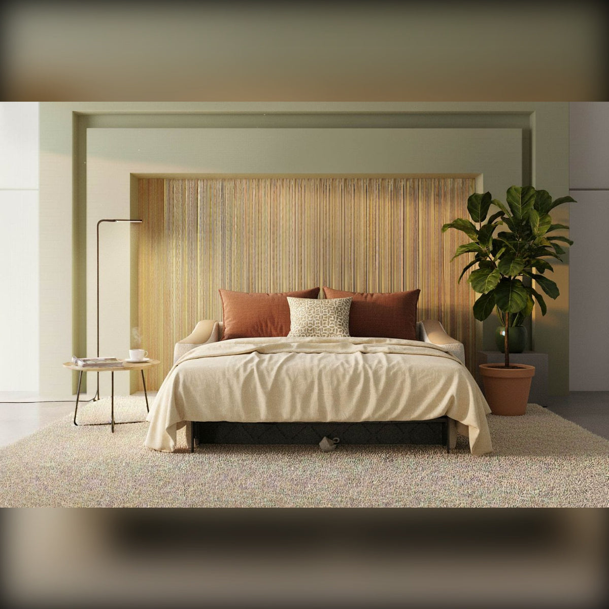 Sofa Bed Strike 2-Seater Beige Domestica – Lifestyle Loft Interior Setting