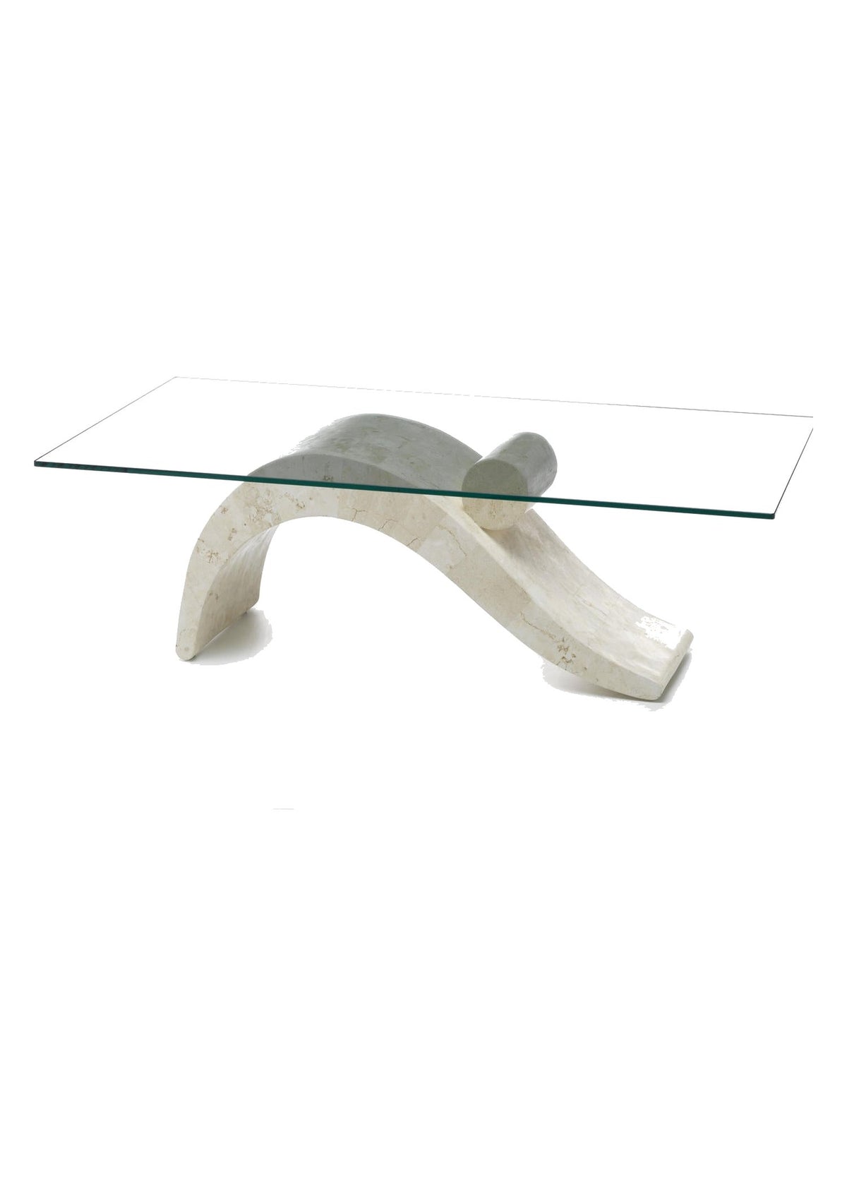 Coffee Table Dove Fossil Stone Glass Domestica – Front View on White