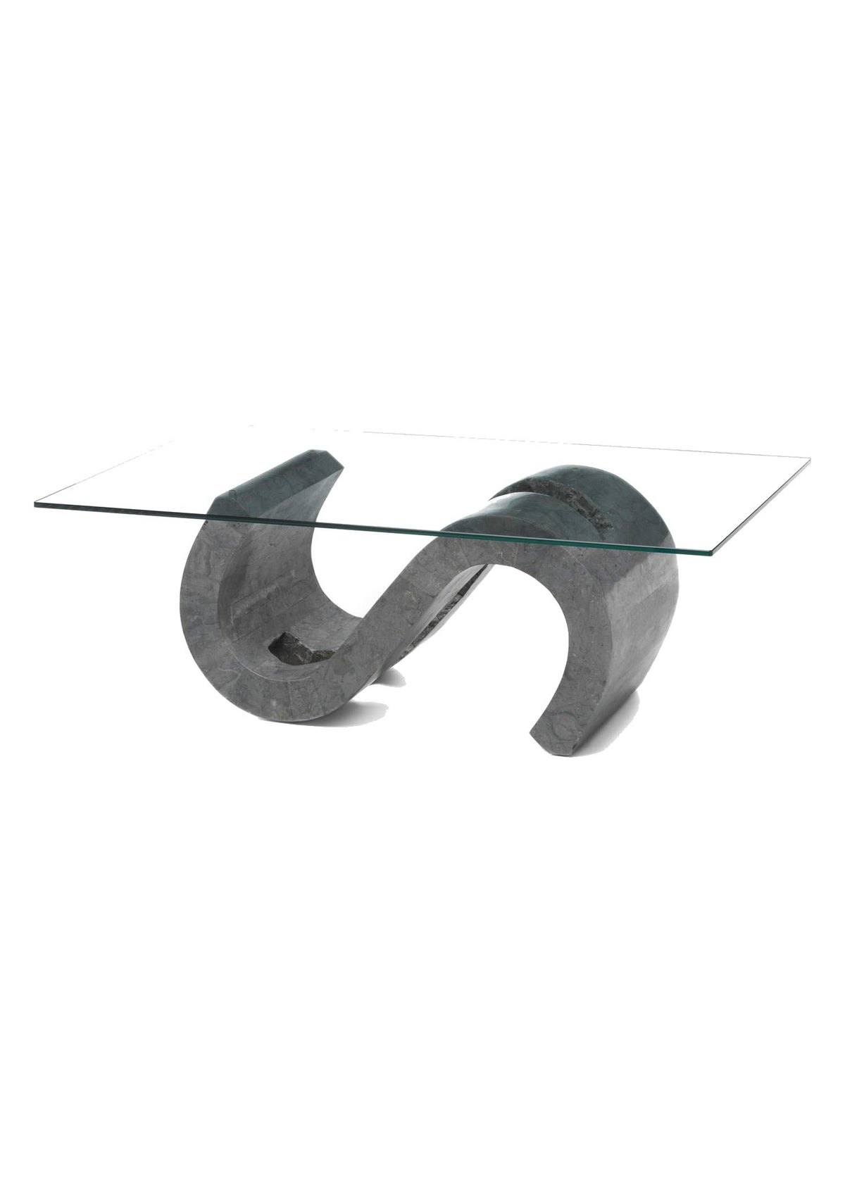 Coffee Table Flexus Fossil Stone Glass Domestica – Front View on White