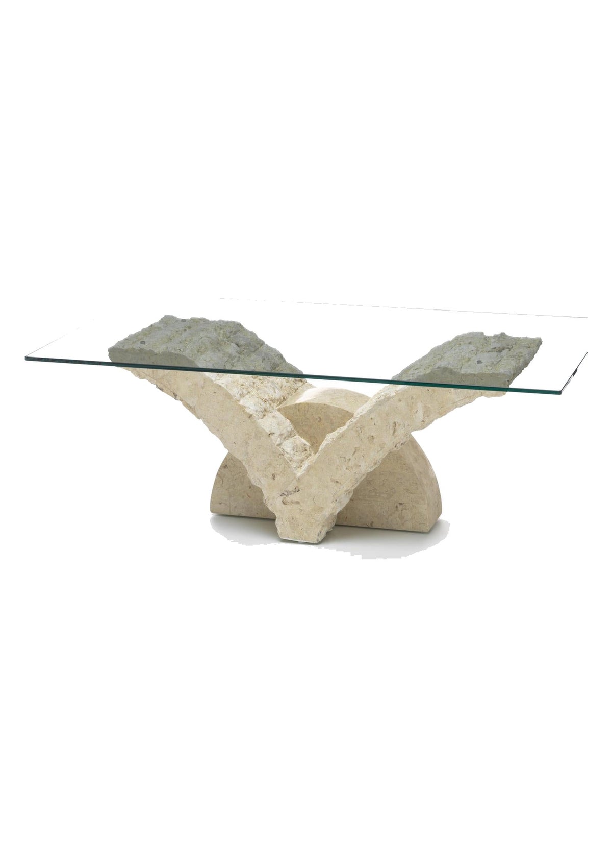Coffee Table Papillon Fossil Stone Glass Domestica – Front View on White
