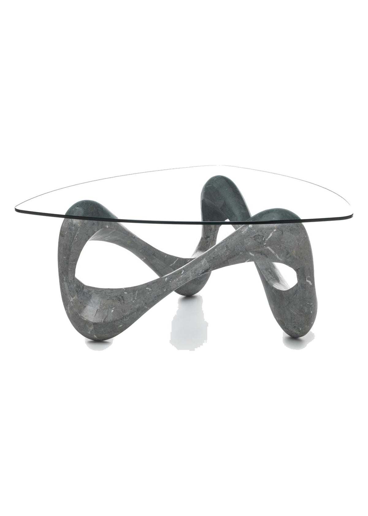 Coffee Table Tetris Fossil Stone Glass Domestica – Front View on White