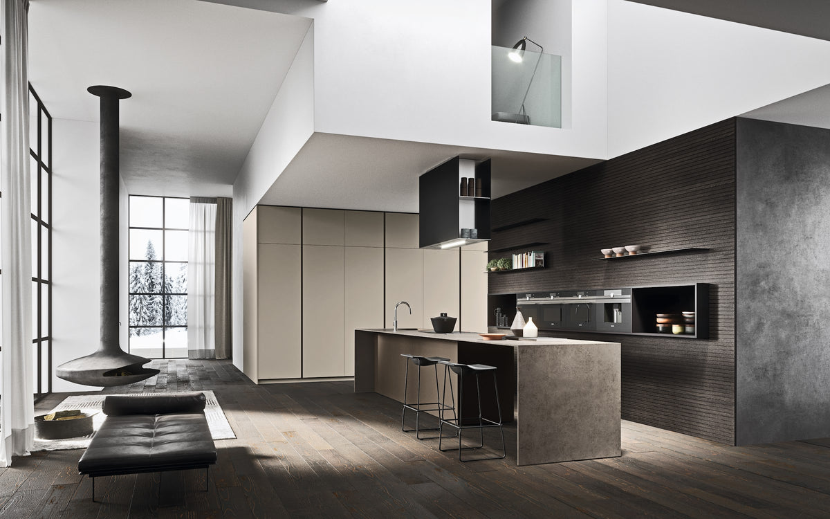 Pedini Moka kitchen – full view with island and tall units
