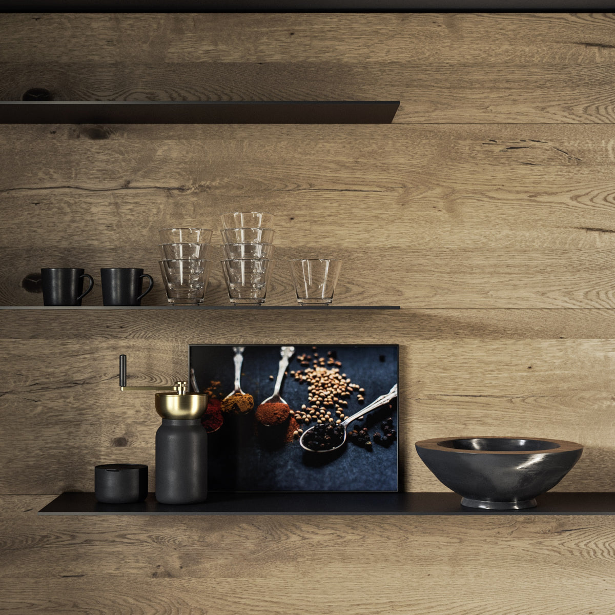 Pedini Arkè open shelving with accessories
