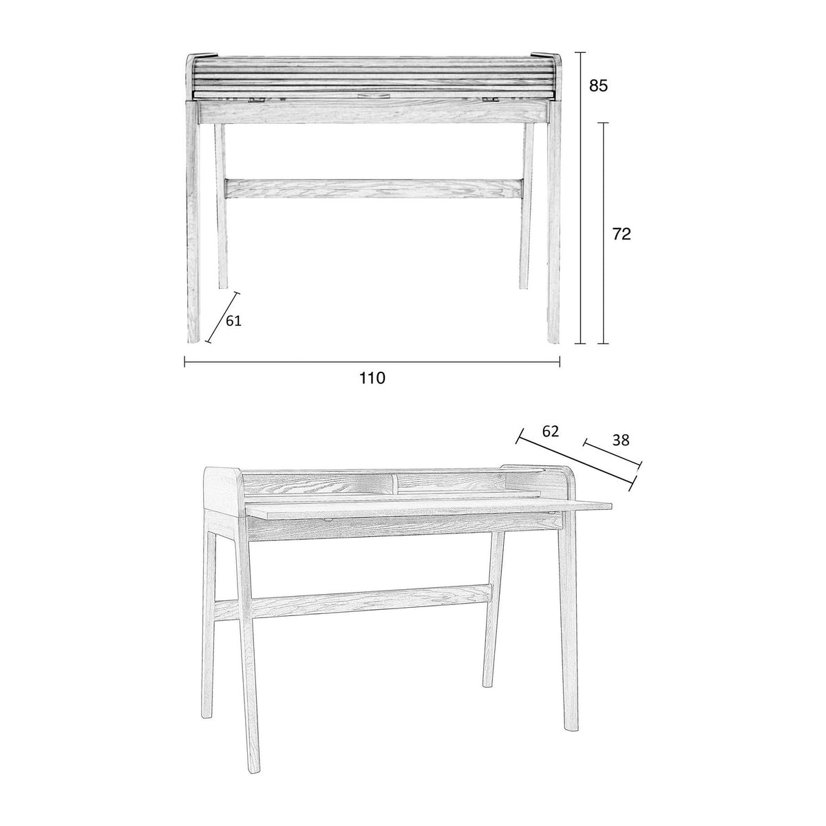 Desk Table Barbier Black Domestica – Dimensions Drawing