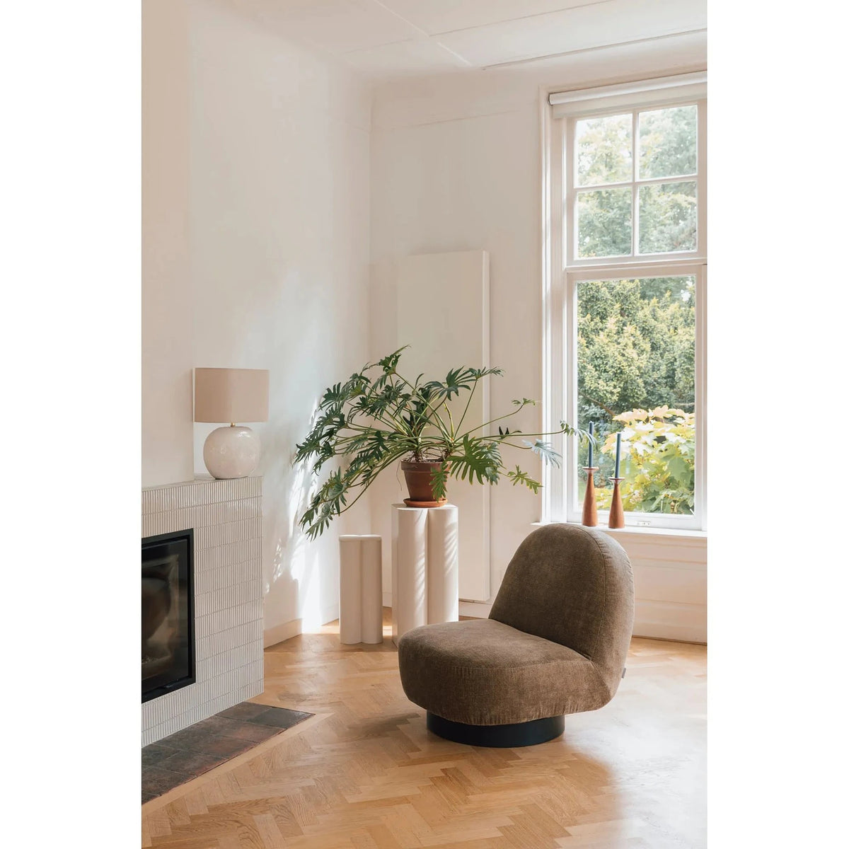 Lounge Chair Eden Moss Domestica – Lifestyle – By a Window and Fireplace