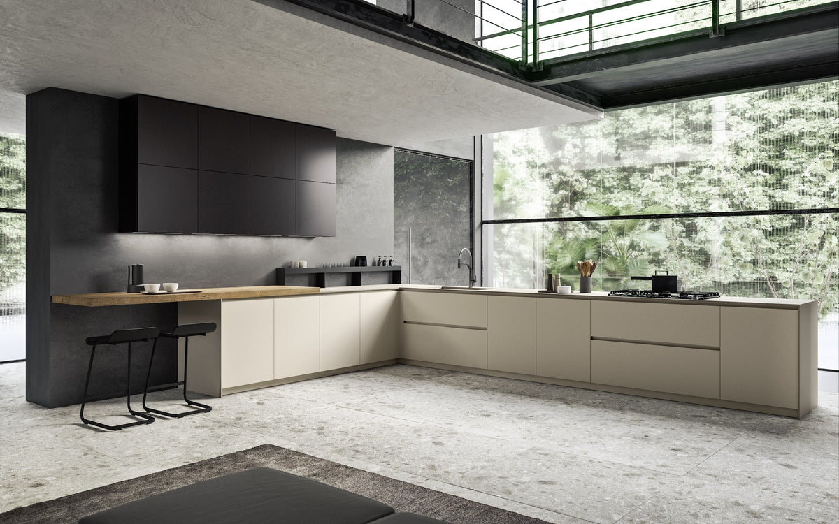 Pedini Arkè kitchen – multiple levels and worktops