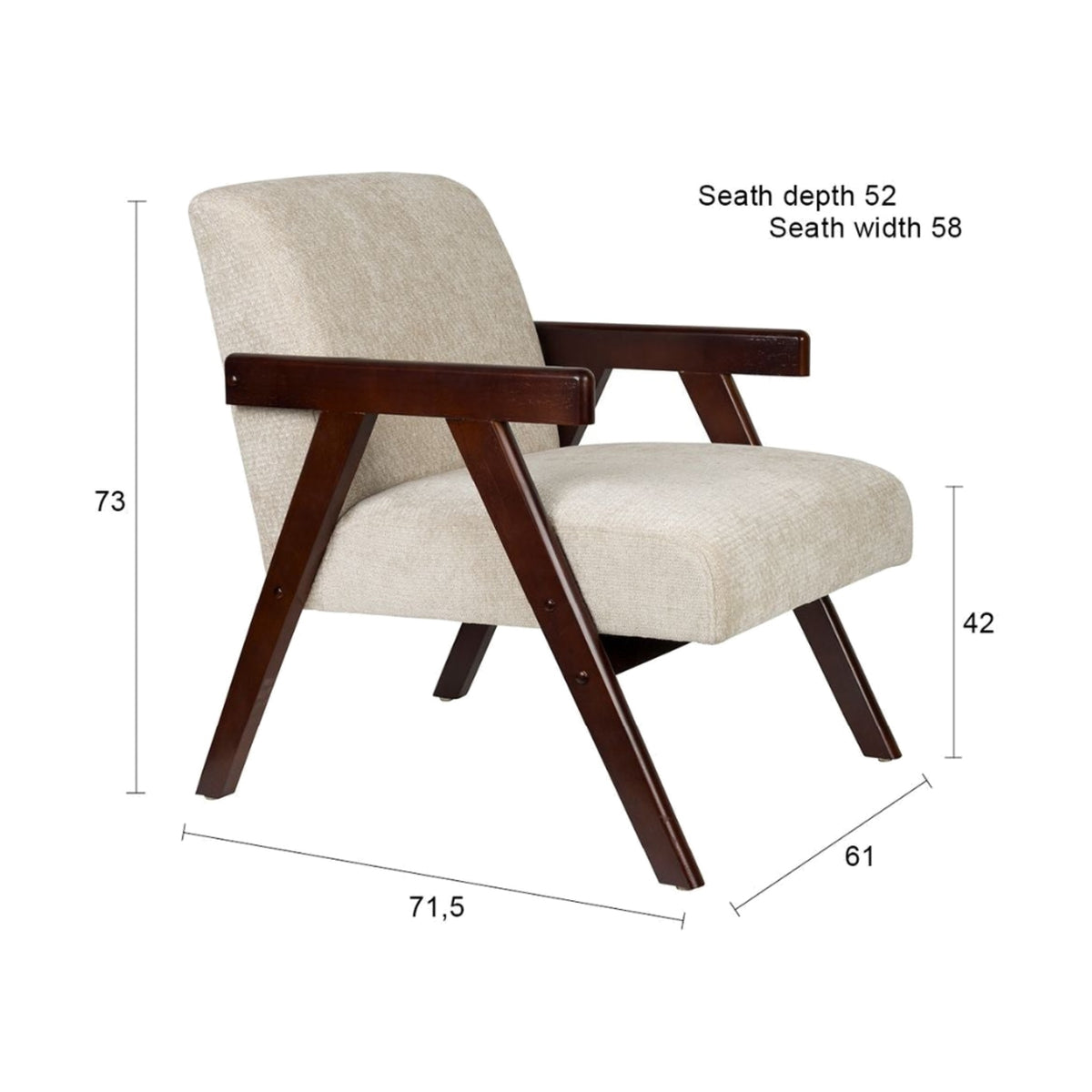 Lounge Chair Panadero Walnut Domestica – Dimensions Drawing