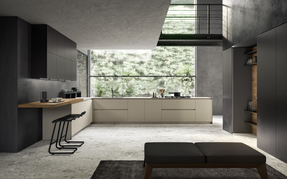 Pedini Arkè kitchen with island in a bright open-plan space