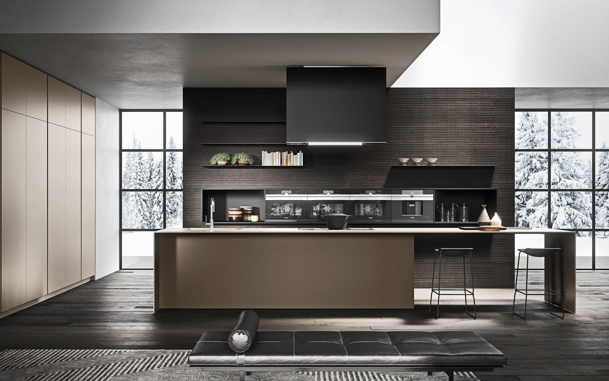 Pedini Moka kitchen with island in a bright open-plan space
