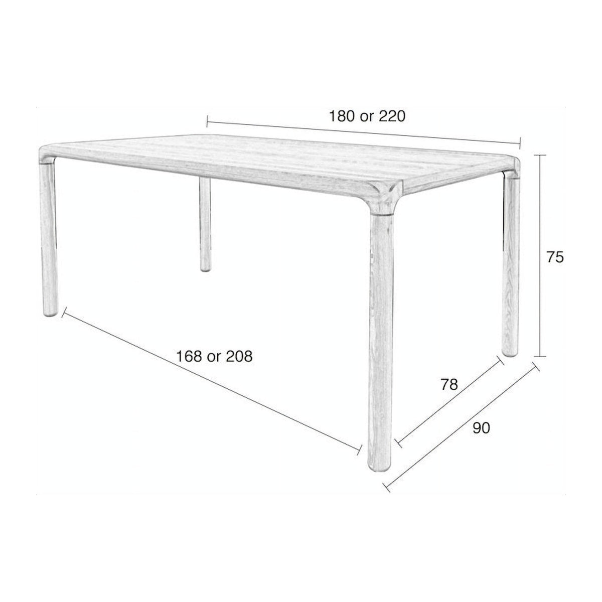 Dining Table Storm 220x90 Black Domestica – Dimensions Drawing