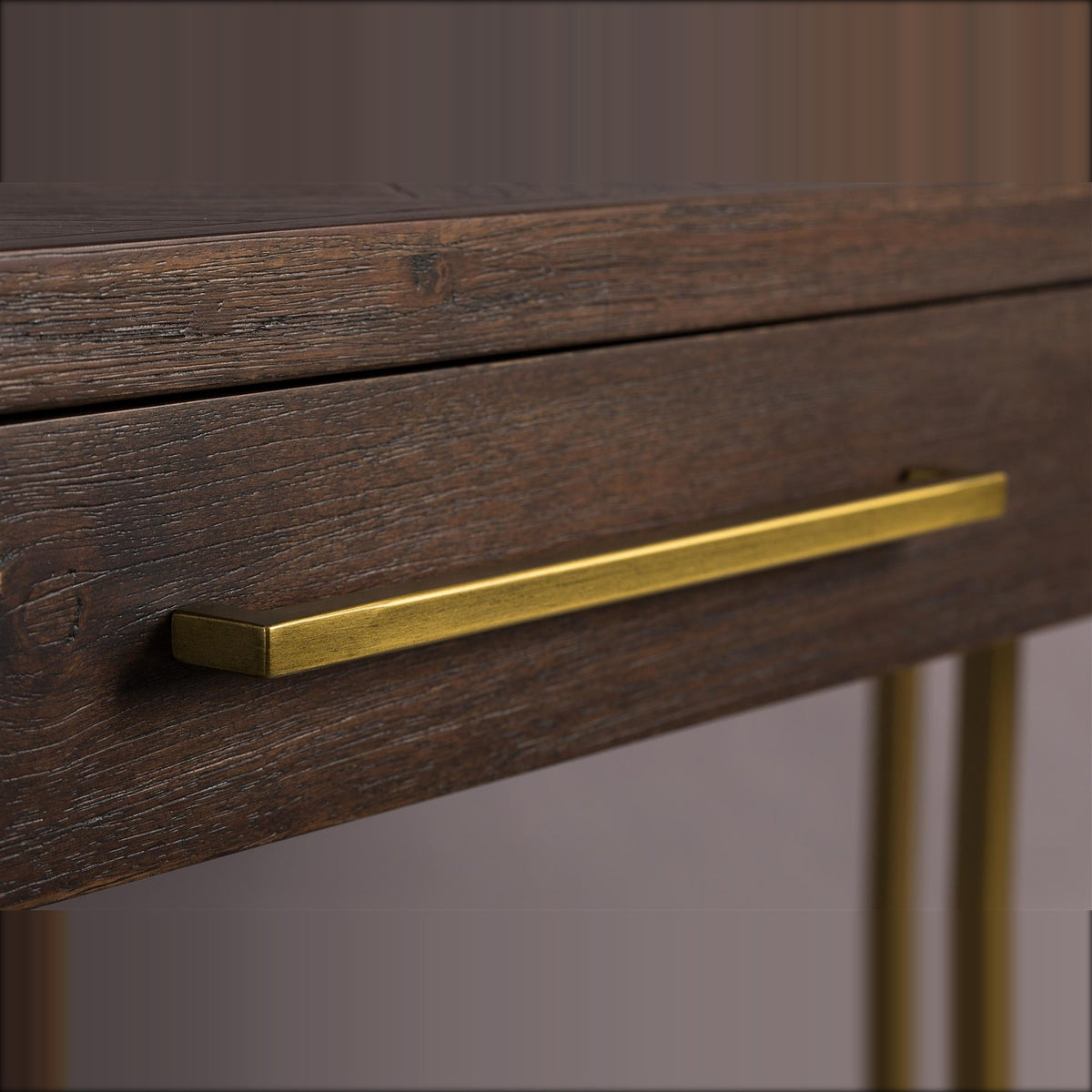 Console Table Class Brown Domestica – Gold-Tone Drawer Handle Close-up