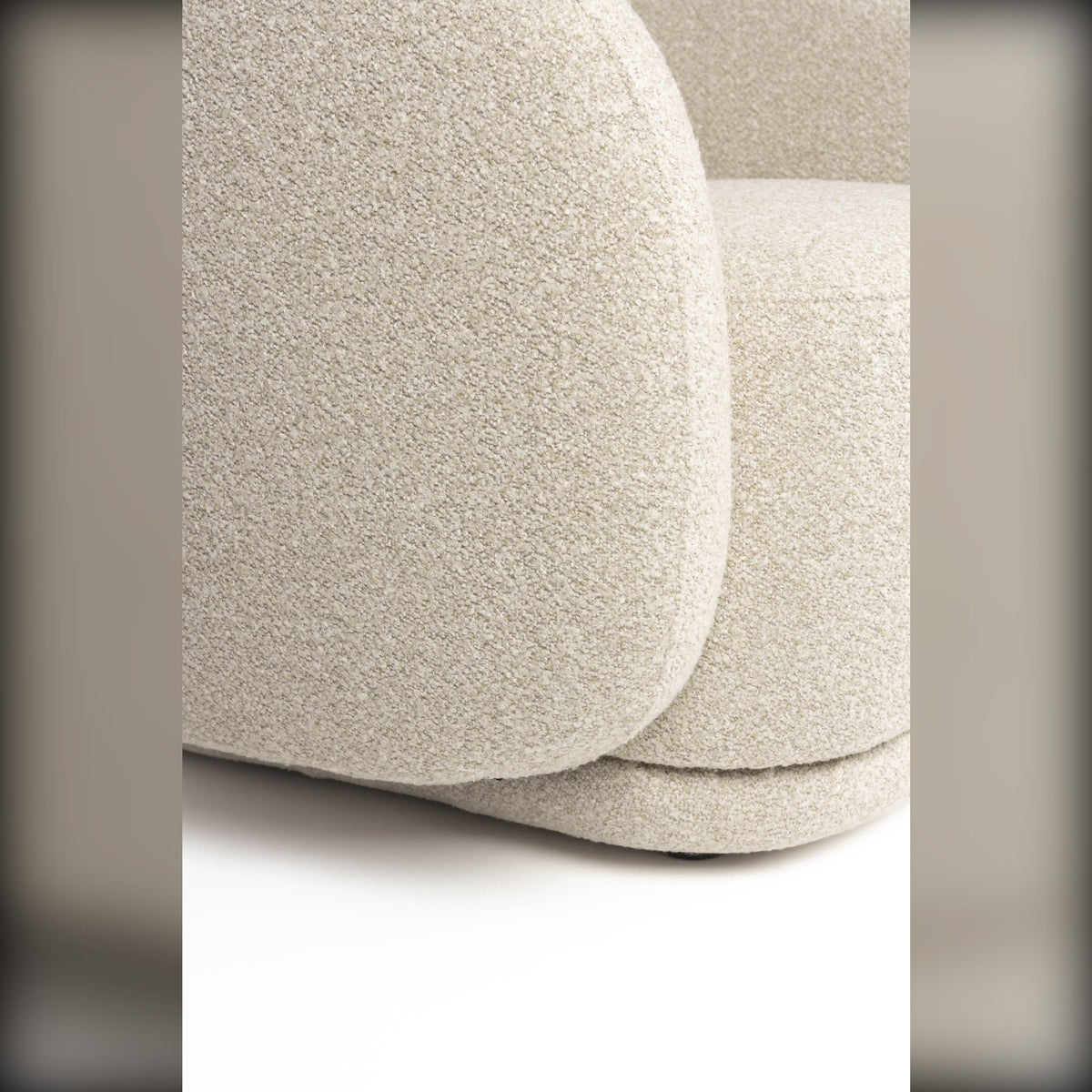 Lounge Chair Duffel Beige Boucle Domestica – Bouclé Armrest and Base Close-up
