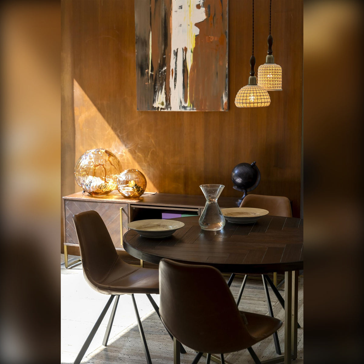 Dining Chair Franky Brown Domestica – Lifestyle – Dining Room with Wood Panelling