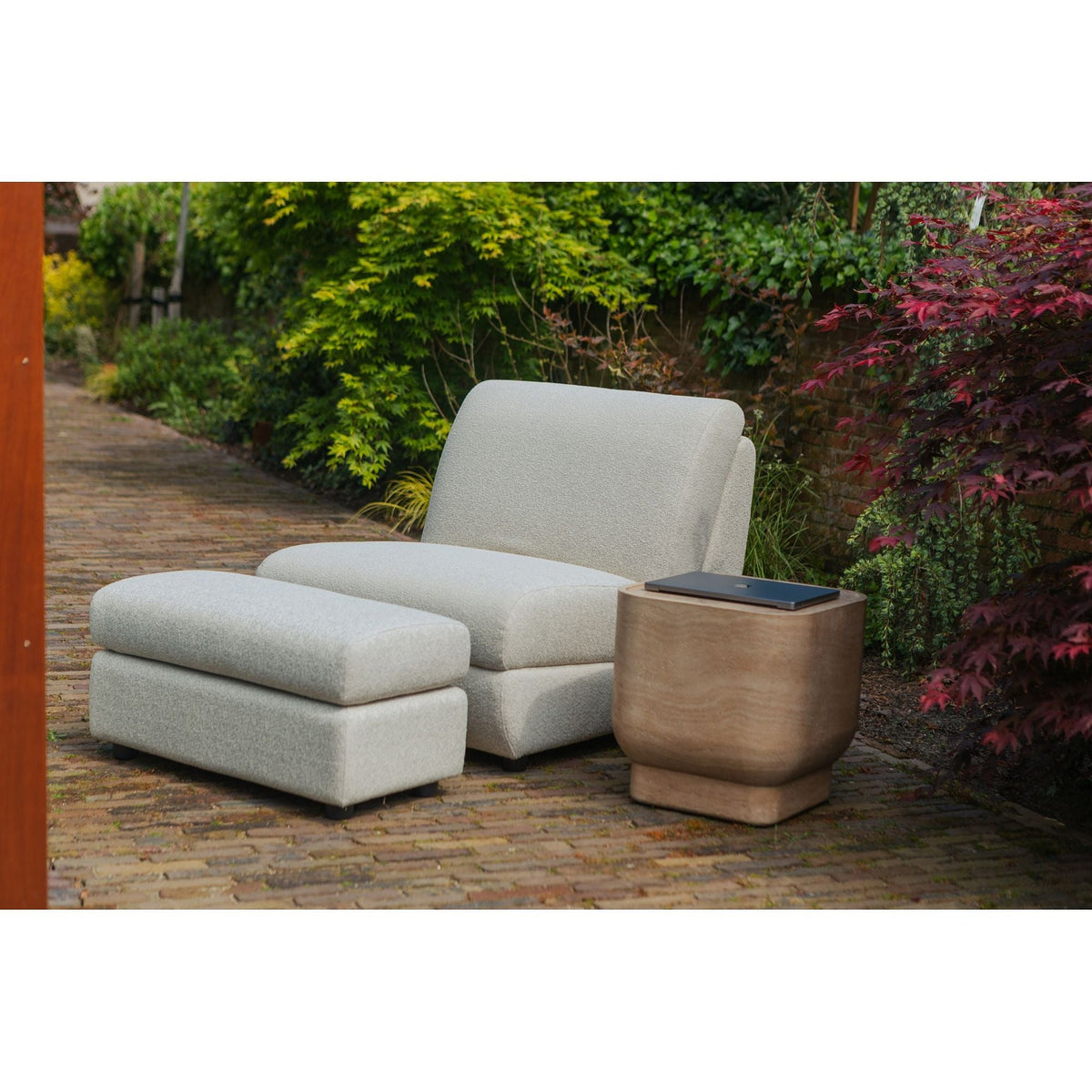 Lounge Chair Mississippi Outdoor Domestica – Lifestyle – On a Garden Terrace with Matching Hocker