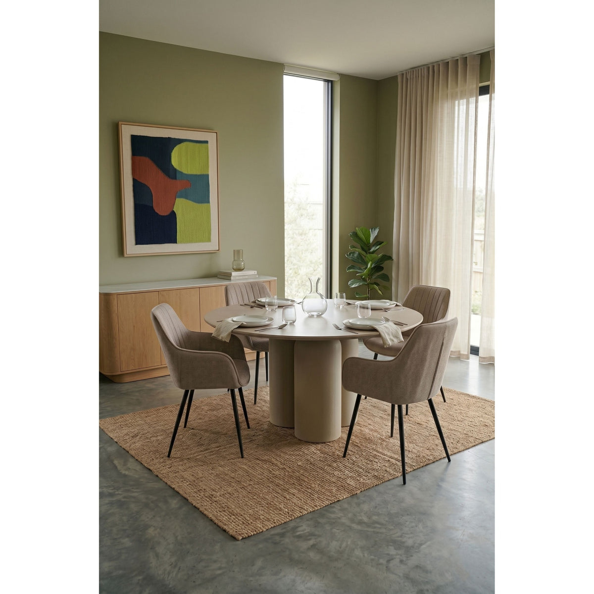 Dining Chair Maud Taupe Domestica – Lifestyle – Around a Round Dining Table