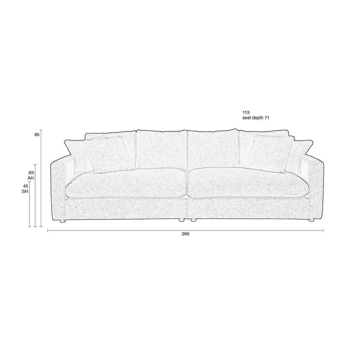 Sofa Element Sense Left Domestica – Complete Sense 3-Seater Dimension Drawing