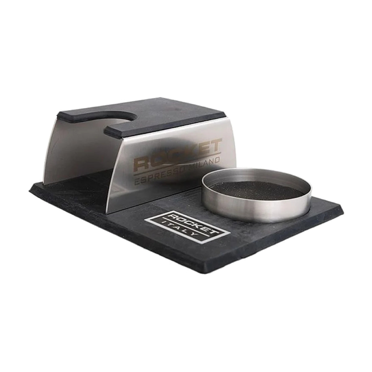Tamping Station Rocket Espresso Domestica – Three Quarter View with Mat on White