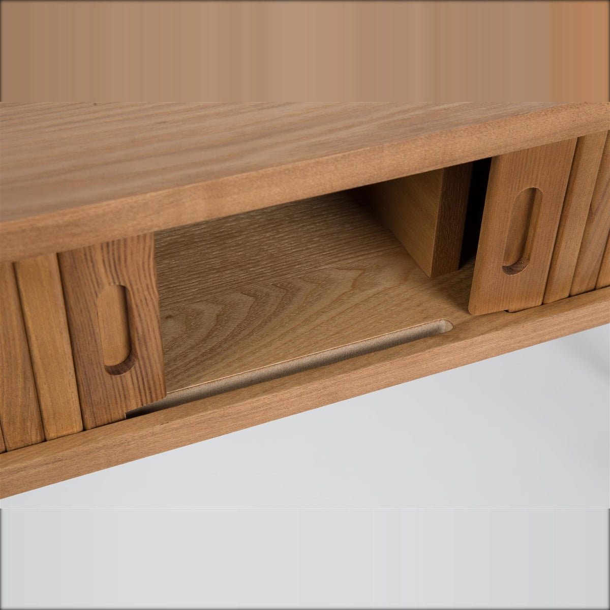 Console Table Barbier Natural Domestica – Open Tambour Storage Close-up