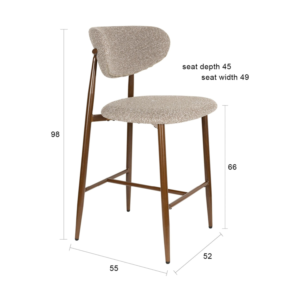 Counter Stool Noor Brown Domestica – Dimensions Drawing