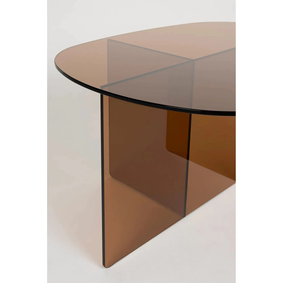 Coffee Table Linea Brown Domestica – Oval Top and Crossed Glass Panels Close-up