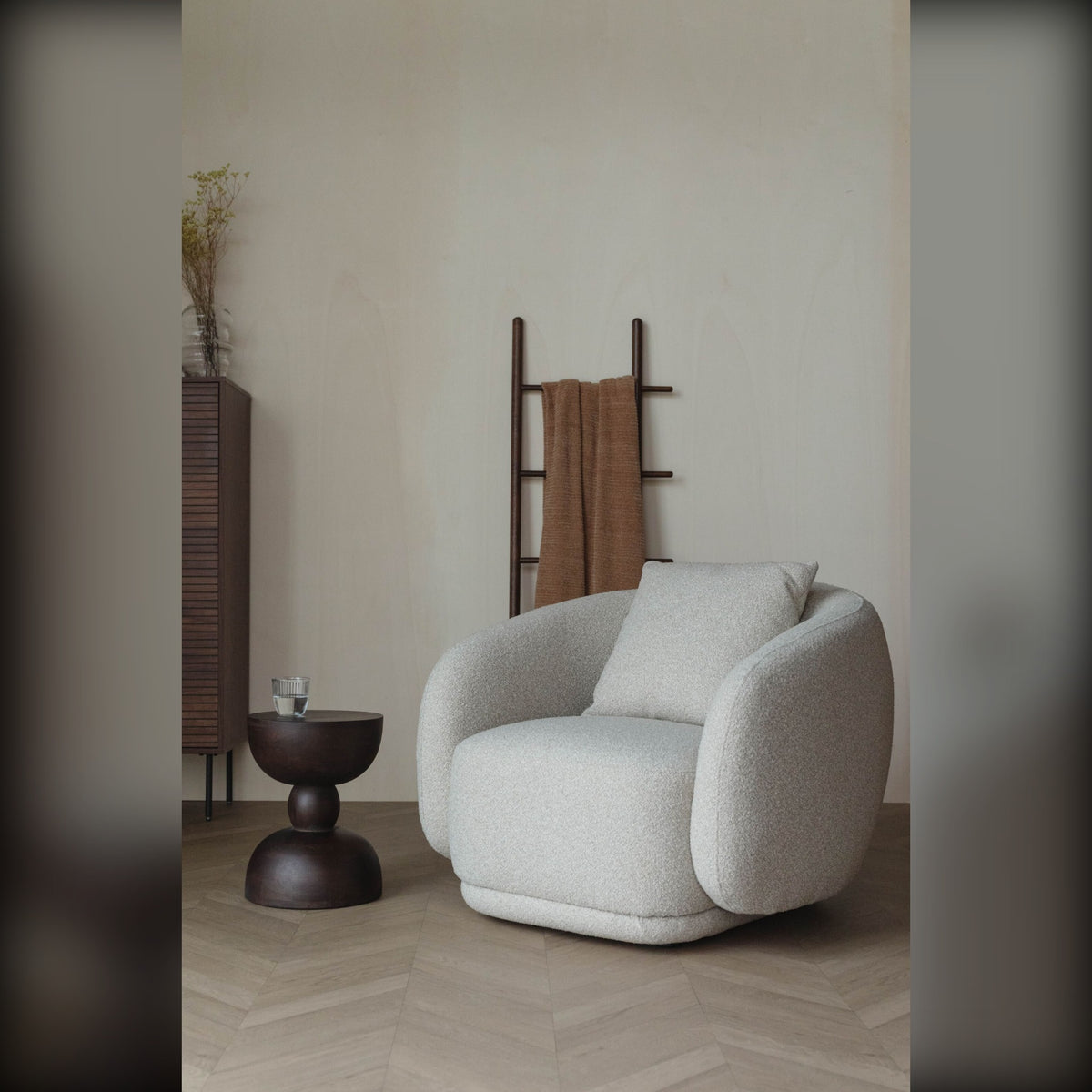 Lounge Chair Duffel Beige Boucle Domestica – Lifestyle – In a Living Room Corner