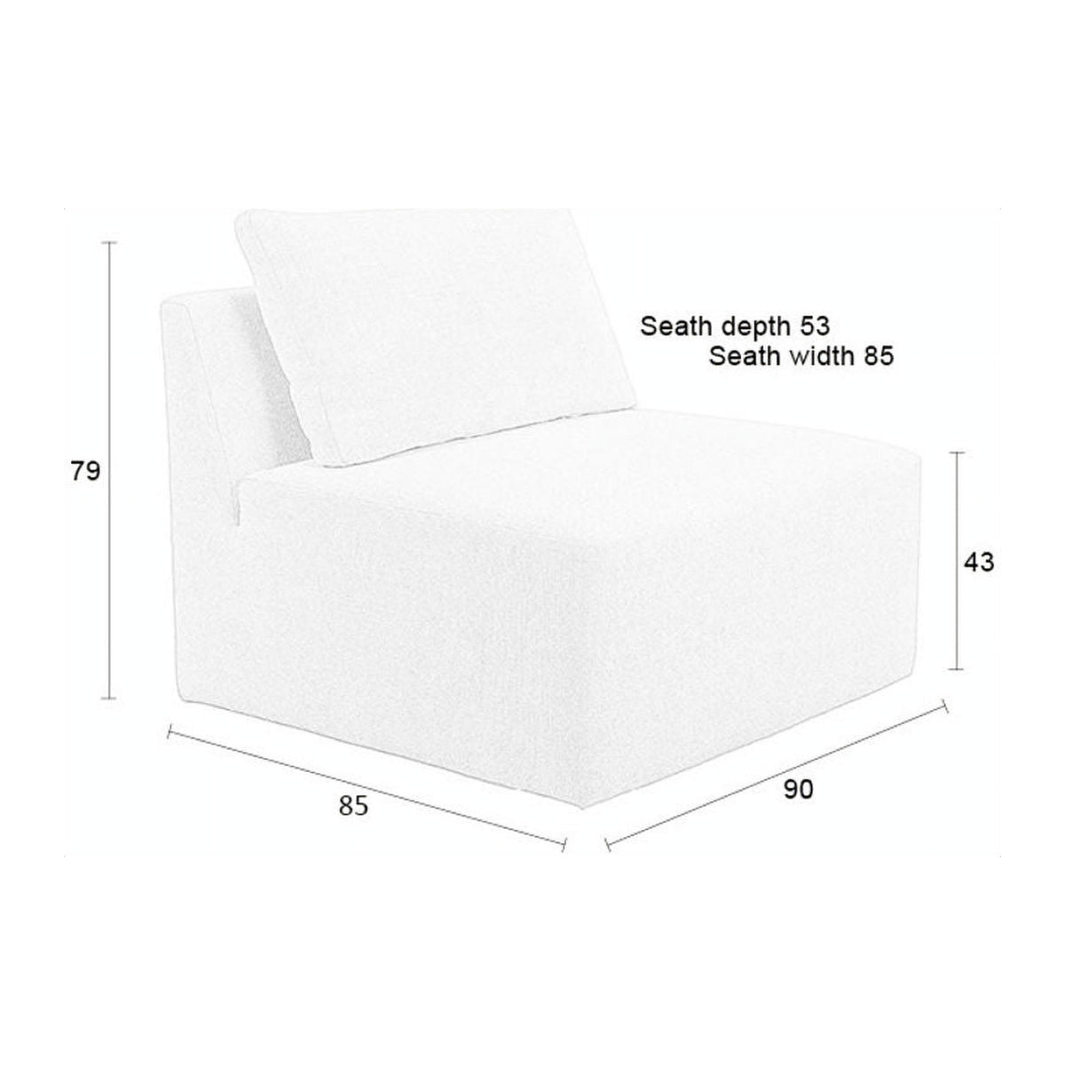 Sofa Element Prosper 1-Seater Cappuccino Domestica – Dimensions Drawing