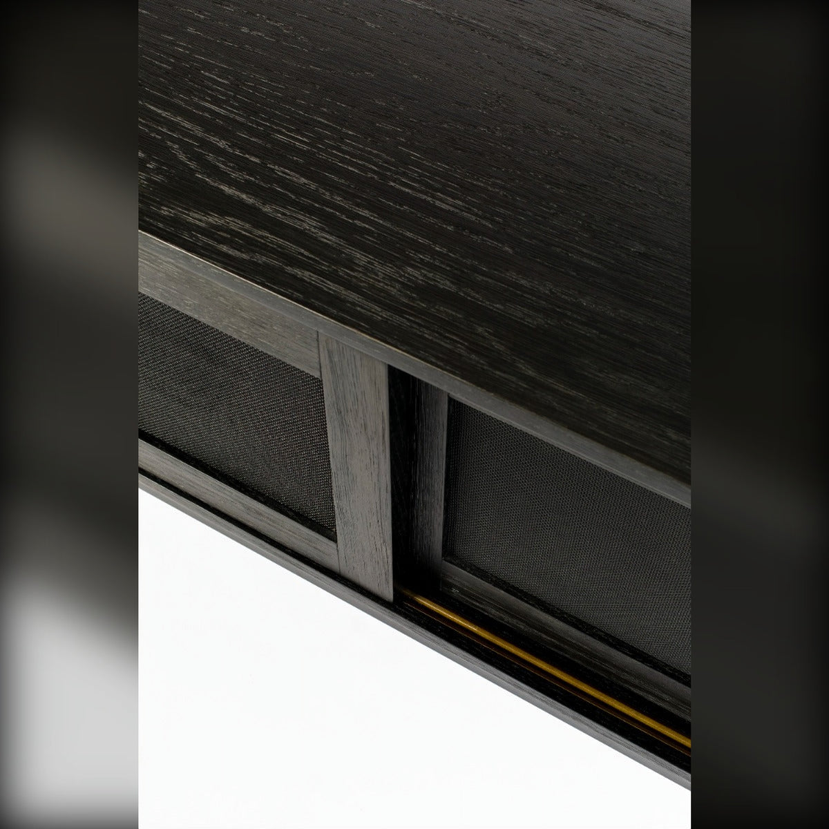 Sideboard Hardy Black Oak Domestica – Top Edge and Sliding Door Close-up