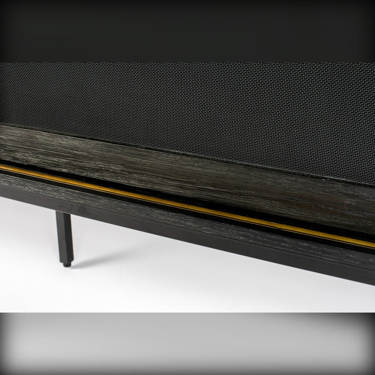 Sideboard Hardy Black Oak Domestica – Brass-Tone Trim and Leg Close-up
