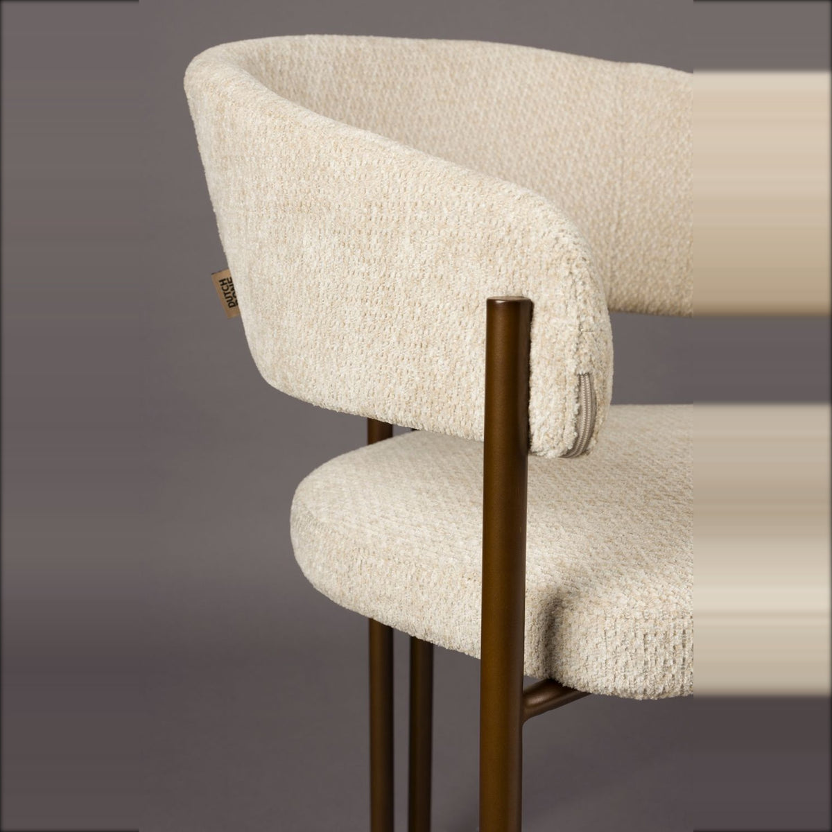 Dining Chair Naida Beige Domestica – Wraparound Backrest and Bronze Frame Close-up