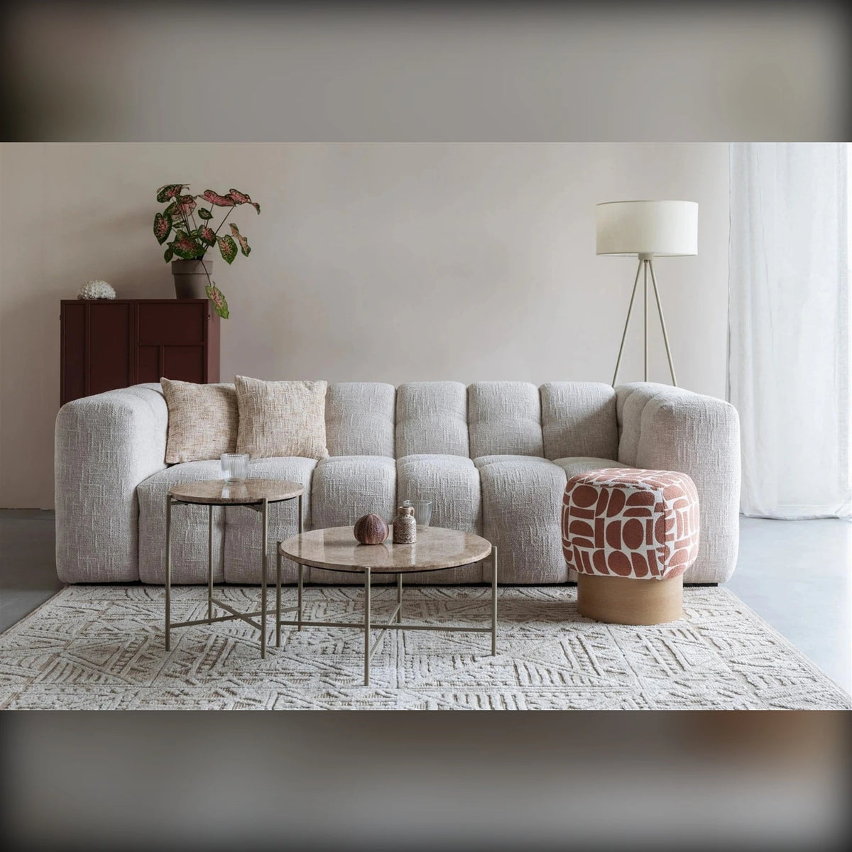Sofa Trenta 3-Seater White Boucle Domestica – Lifestyle – In a Living Room with Coffee Tables