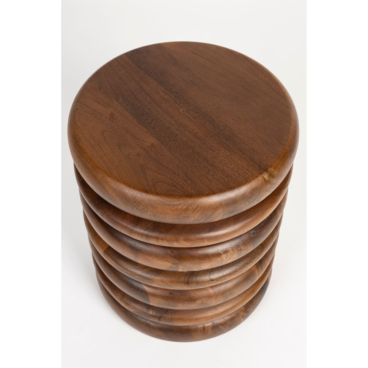 Stool Disc Brown Domestica – Top and Ribbed Side Close-up