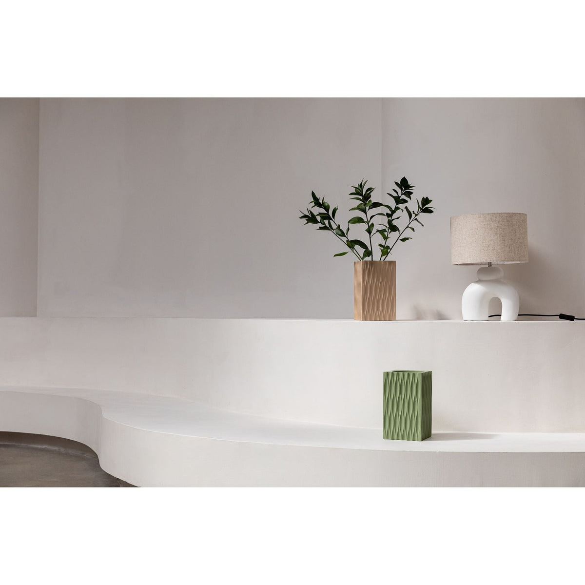 Table Lamp Bibi White Domestica – Lifestyle – Minimal Room with Low Bench