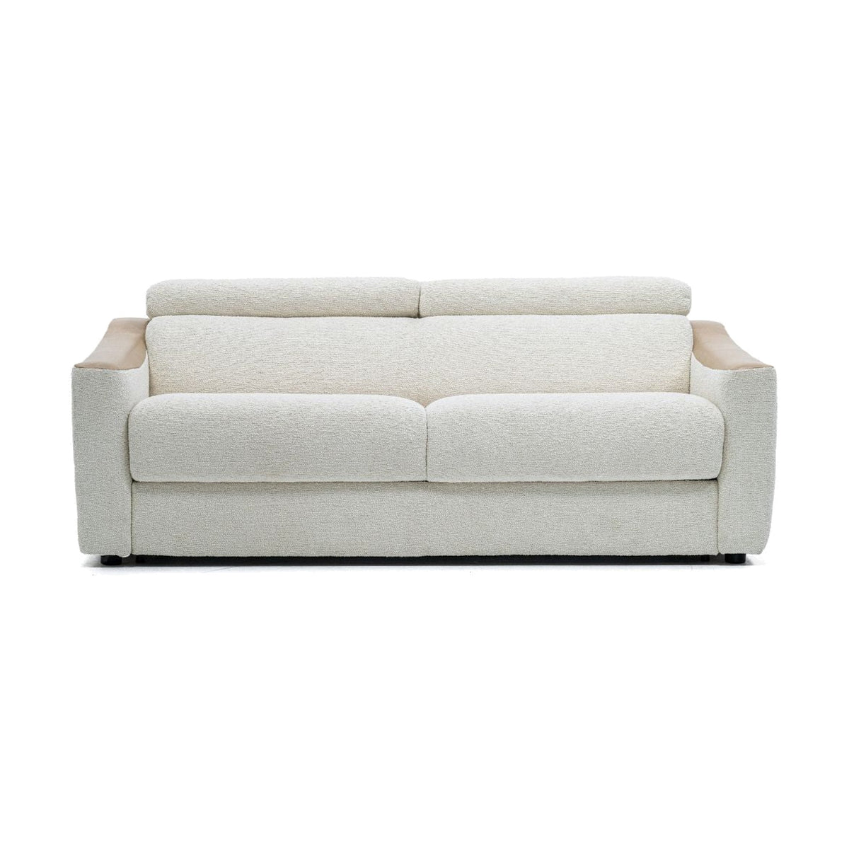 Sofa Bed Strike 2-Seater Beige Domestica – Front View Headrests Down