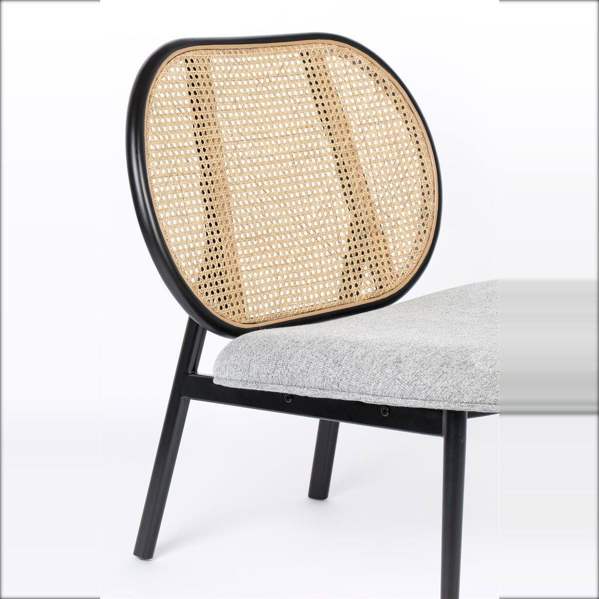 Lounge Chair Spike Natural Grey Domestica – Cane Backrest and Grey Seat Close-up