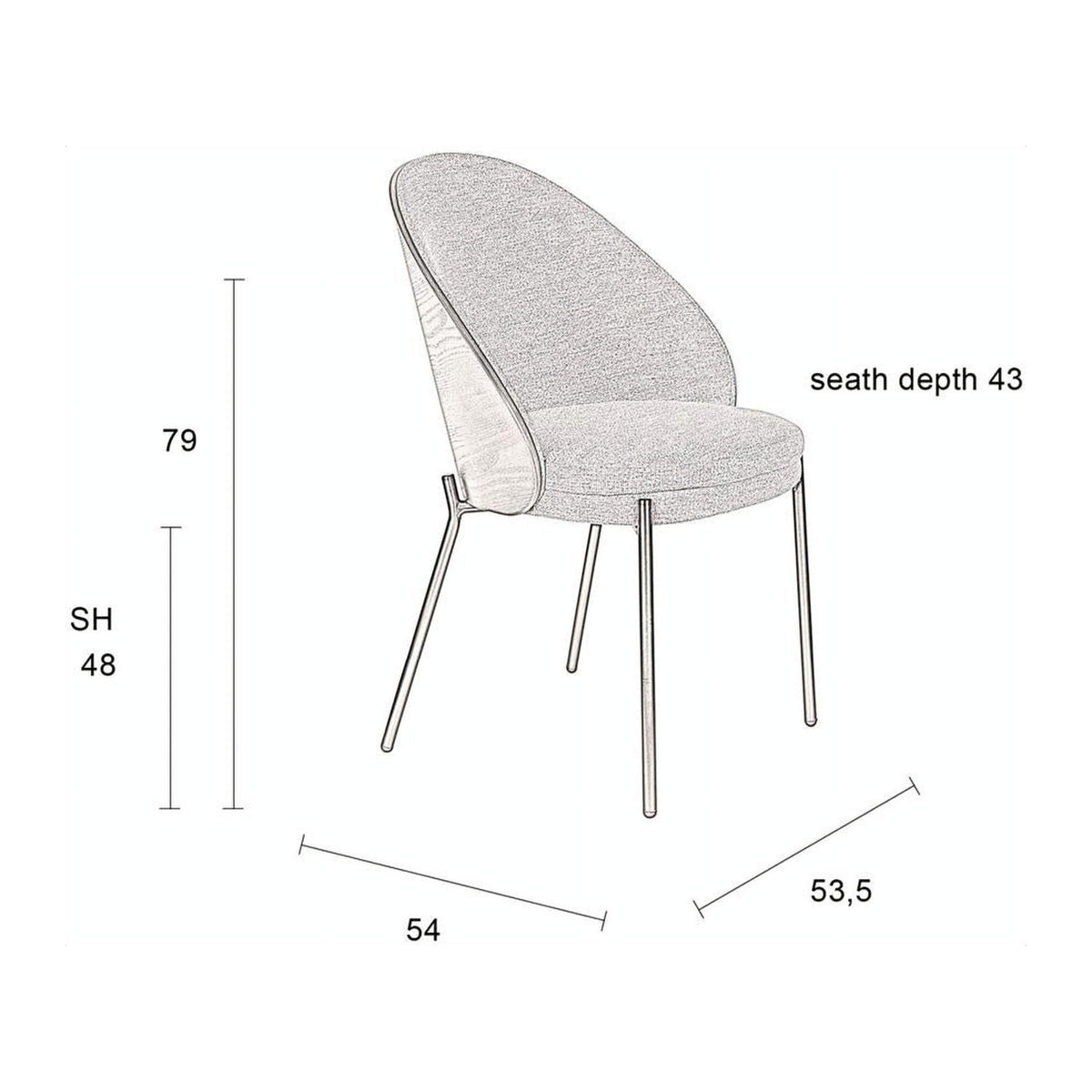 Dining Chair Rodin Beige Domestica – Dimensions Drawing