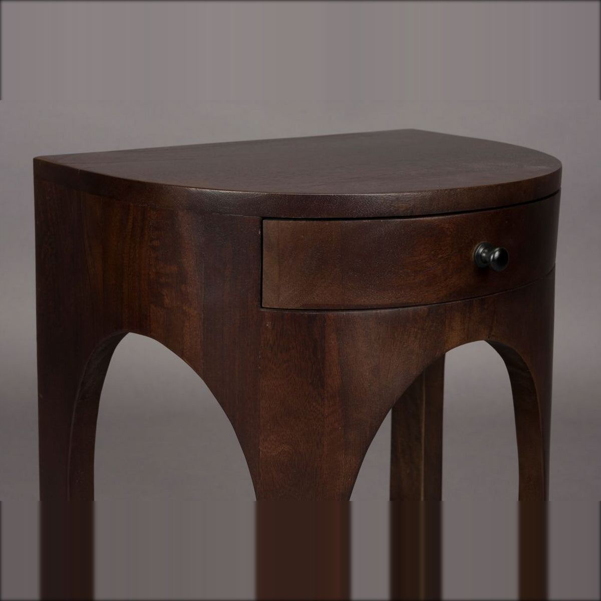 Side Table Belvedere Walnut Domestica – Drawer and Arched Legs Detail