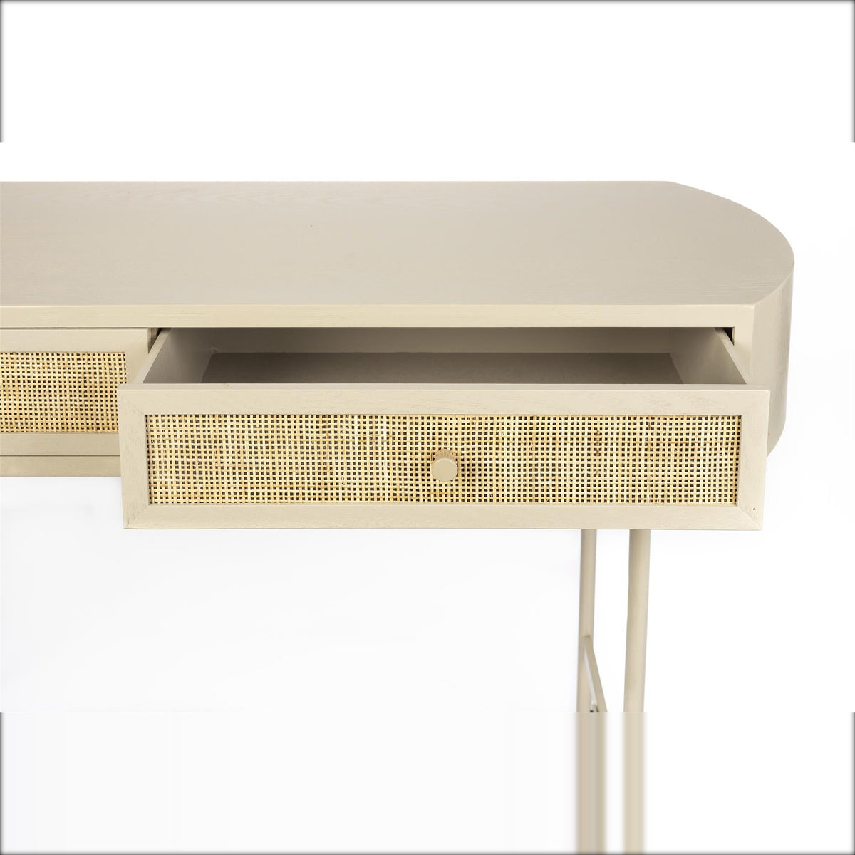 Console Table Amaya Beige Domestica – Open Rattan Drawer Detail