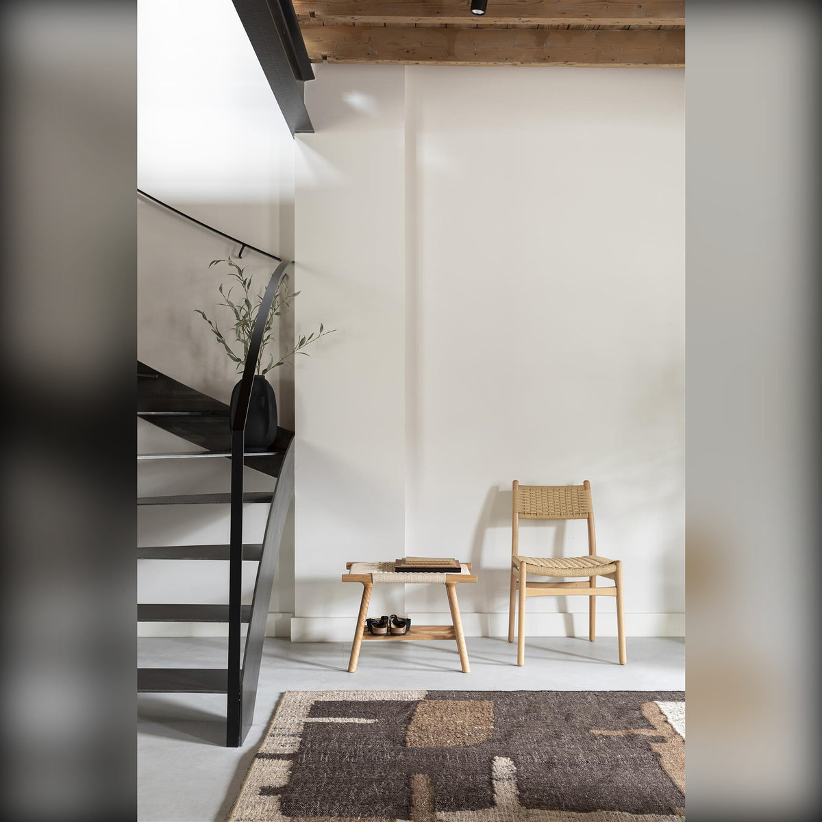 Dining Chair Cecile Natural Domestica – Lifestyle – Light Room with Staircase and Rug